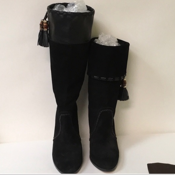 🎋Gucci Bamboo Tassel Black Suede Boots - Picture 7 of 8